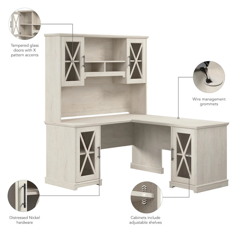 Bureau d'angle en L Lennox avec huche et armoires de rangement de Bush Furniture