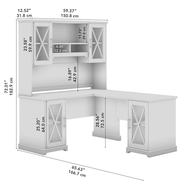 Bureau d'angle en L Lennox avec huche et armoires de rangement de Bush Furniture