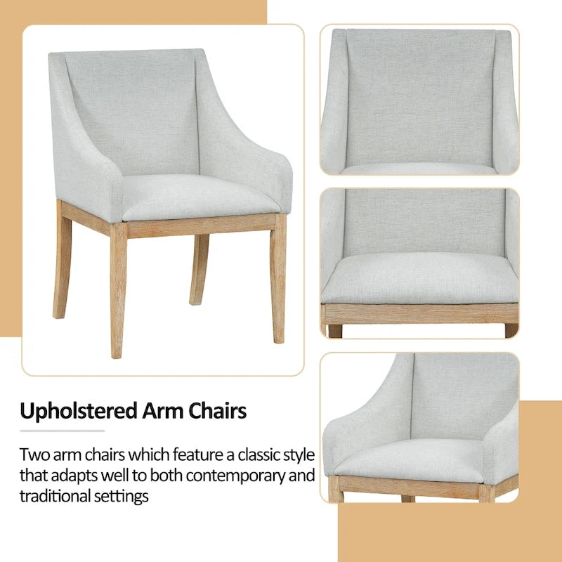 Ensemble de salle à manger rustique 7 pièces avec table extensible et rallonge amovible de 45 cm