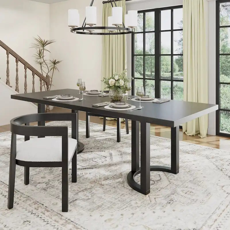 Table à manger moderne de 241 cm avec piètement en tréteaux en U