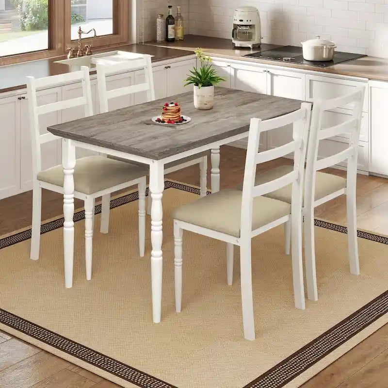 Ensemble de table à manger de ferme avec 4 chaises, cuisine rectangulaire de style colonne romaine