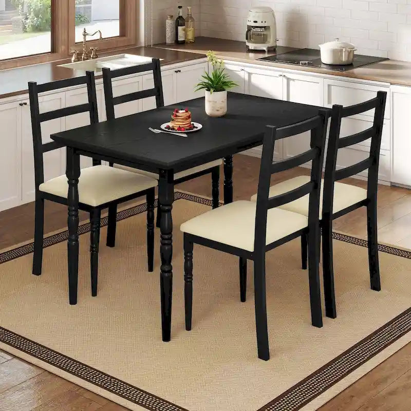 Ensemble de table à manger de ferme avec 4 chaises, cuisine rectangulaire de style colonne romaine