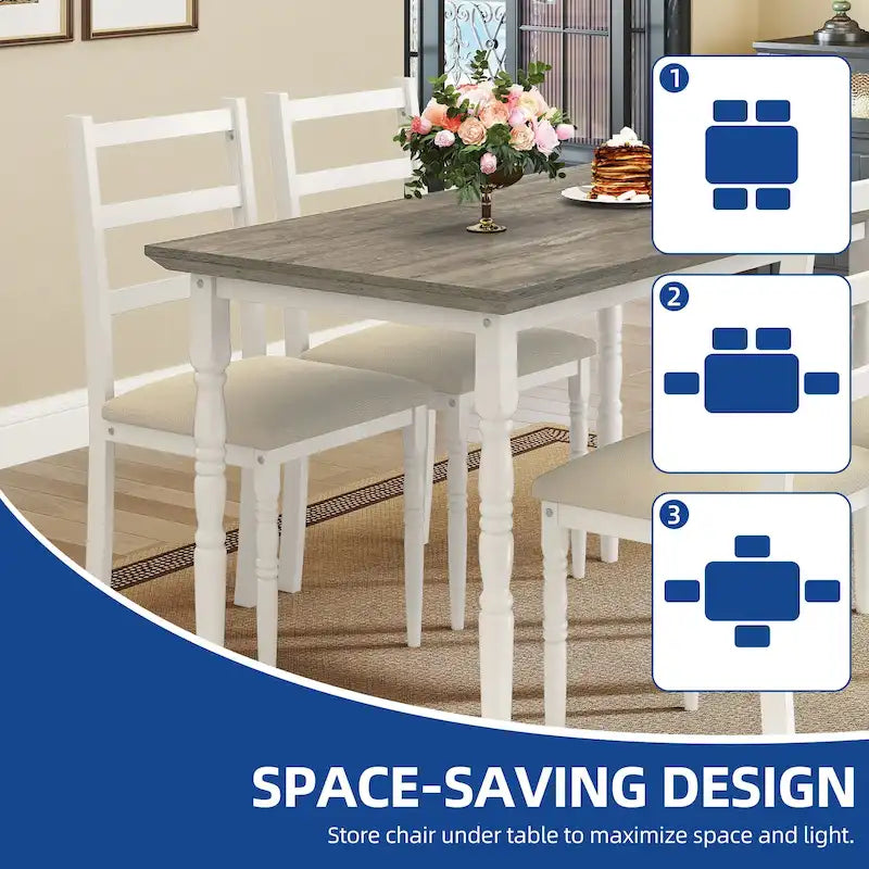 Ensemble de table à manger de ferme avec 4 chaises, cuisine rectangulaire de style colonne romaine