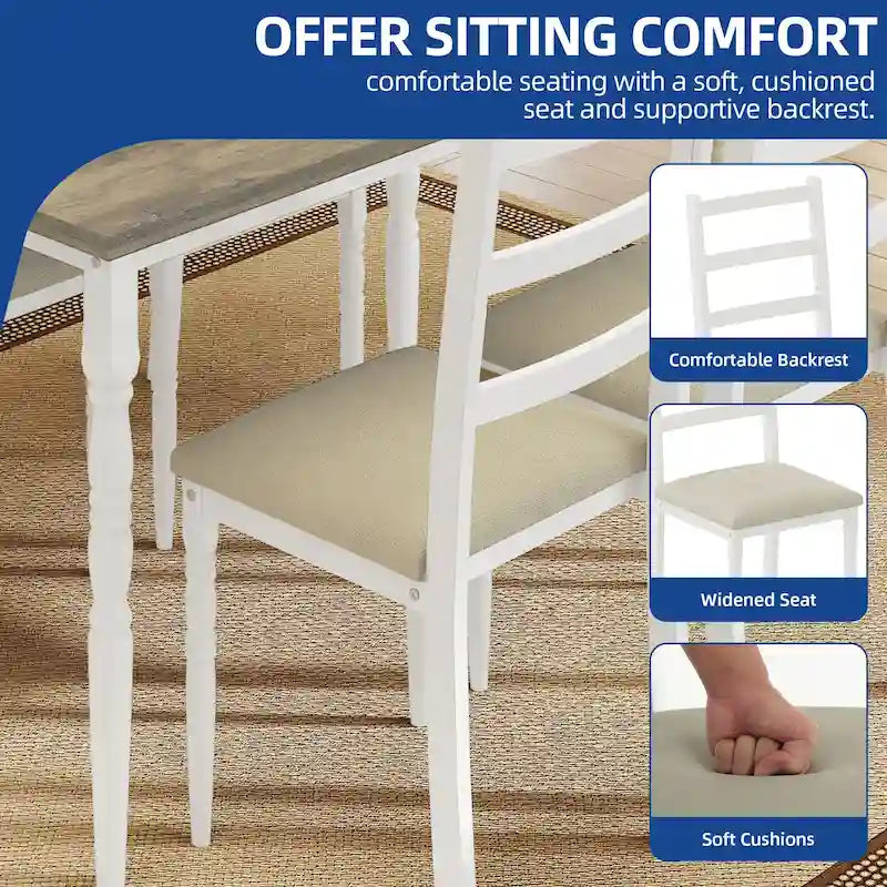 Ensemble de table à manger de ferme avec 4 chaises, cuisine rectangulaire de style colonne romaine