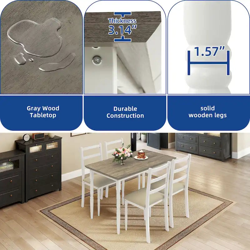 Ensemble de table à manger de ferme avec 4 chaises, cuisine rectangulaire de style colonne romaine