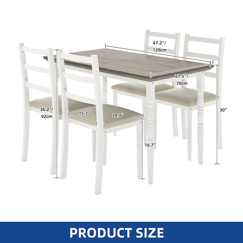 Ensemble de table à manger de ferme avec 4 chaises, cuisine rectangulaire de style colonne romaine