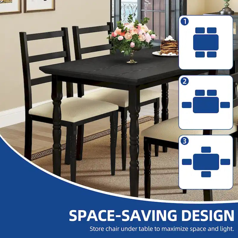 Ensemble de table à manger de ferme avec 4 chaises, cuisine rectangulaire de style colonne romaine