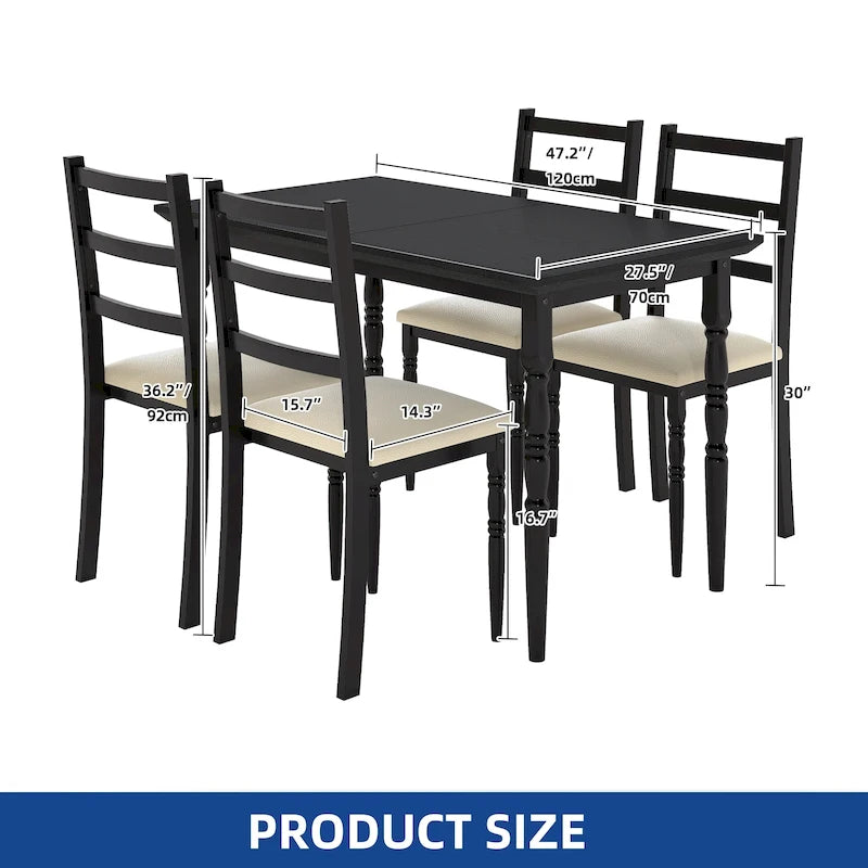 Ensemble de table à manger de ferme avec 4 chaises, cuisine rectangulaire de style colonne romaine