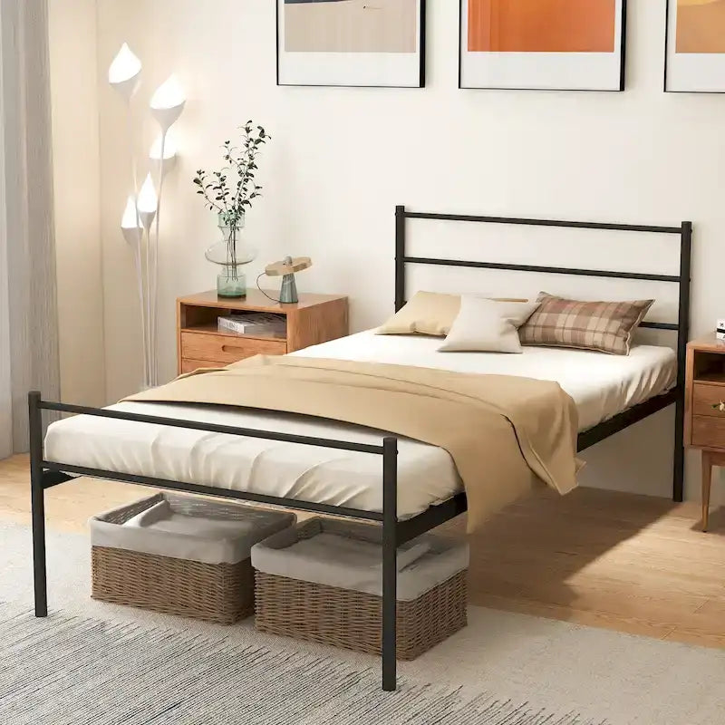 Cadre de lit simple en métal avec sommier intégré, aucun sommier tapissier requis