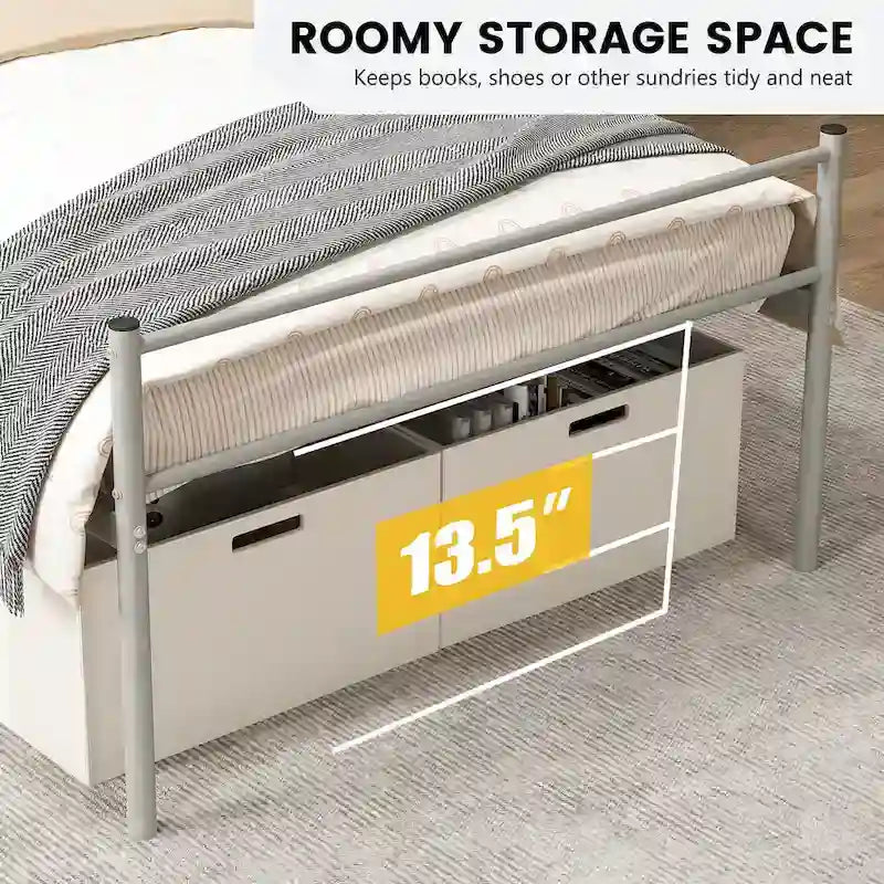 Cadre de lit simple en métal avec sommier intégré, aucun sommier tapissier requis