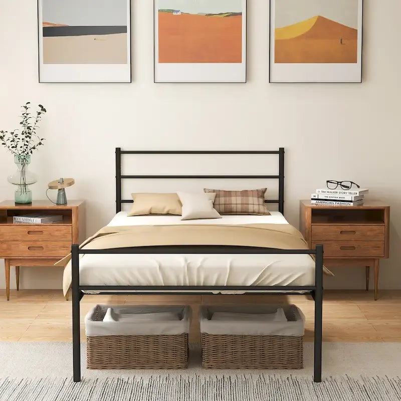 Cadre de lit simple en métal avec sommier intégré, aucun sommier tapissier requis