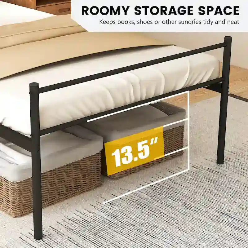 Cadre de lit simple en métal avec sommier intégré, aucun sommier tapissier requis