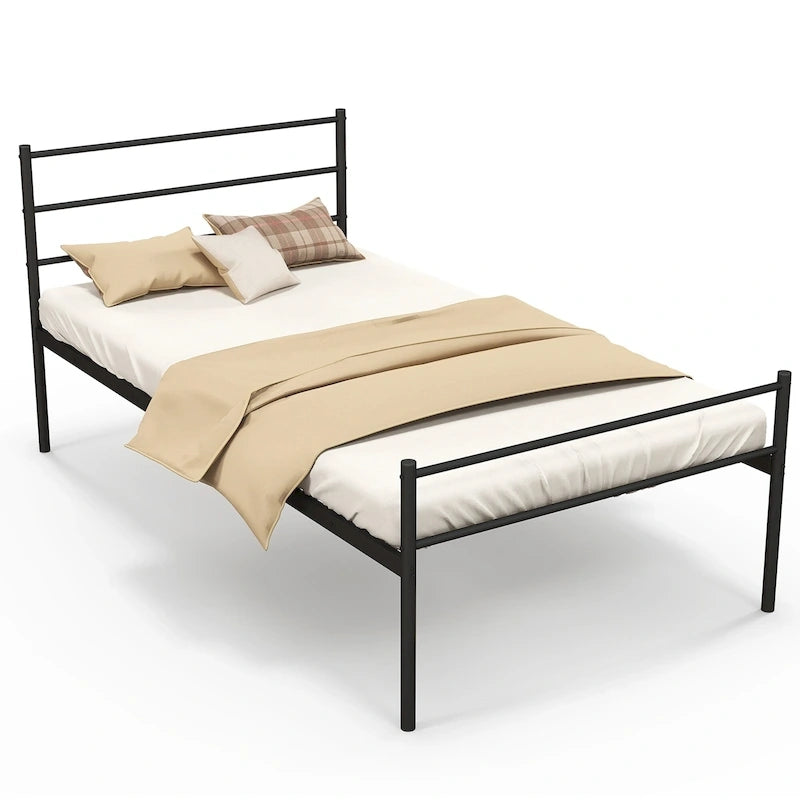 Cadre de lit simple en métal avec sommier intégré, aucun sommier tapissier requis