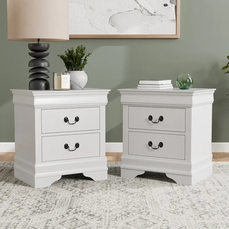 Furniture of America Devi Traditional Solid Wood 2-Drawer Nightstand, Set of 2