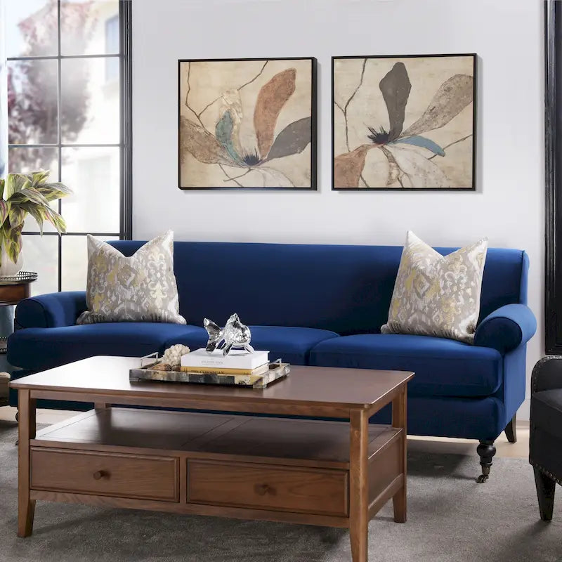 Canapé de salon de 88 po à trois coussins avec accoudoirs roulés et dossier fixe, assemblage minimal requis