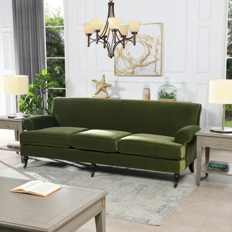 Alana Lawson 88 Inch Living Room Sofa  Three Cushion Couch with Rolled Arms and Tight Back  Minimal Assembly Required