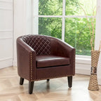 Fauteuil club en similicuir capitonné, avec clous décoratifs