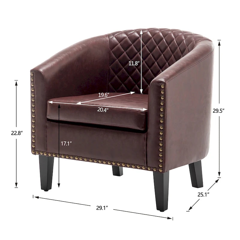 Fauteuil club en similicuir capitonné, avec clous décoratifs
