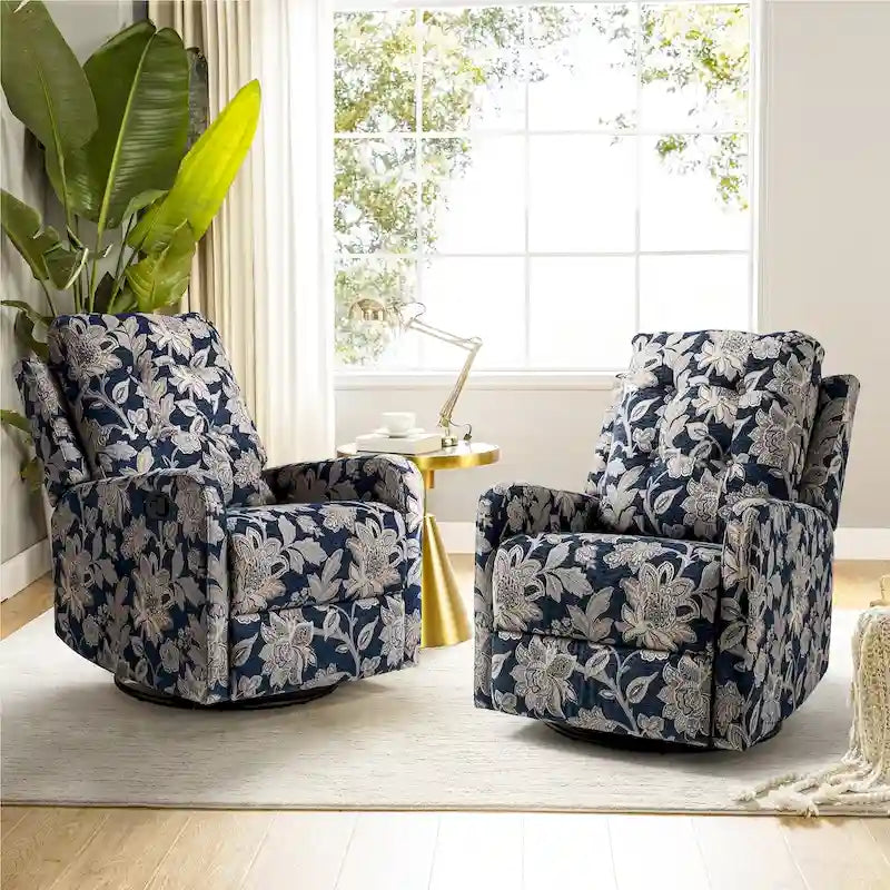 Fauteuil inclinable pivotant manuel floral avec dossier capitonné, lot de 2