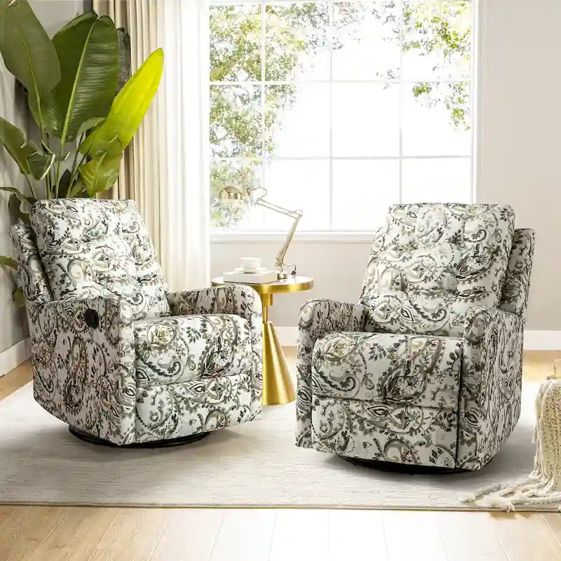 Fauteuil inclinable pivotant manuel floral avec dossier capitonné, lot de 2