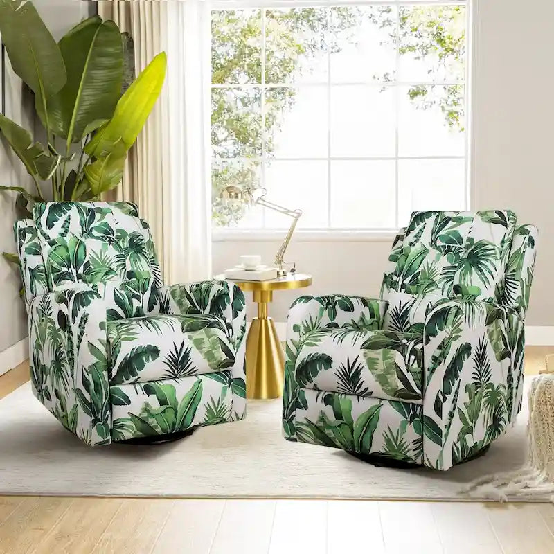 Fauteuil inclinable pivotant manuel floral avec dossier capitonné, lot de 2