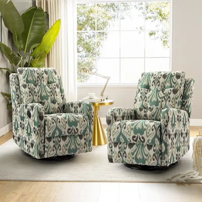Fauteuil inclinable pivotant manuel floral avec dossier capitonné, lot de 2