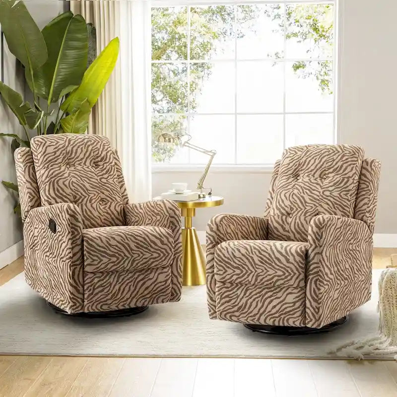 Fauteuil inclinable pivotant manuel floral avec dossier capitonné, lot de 2