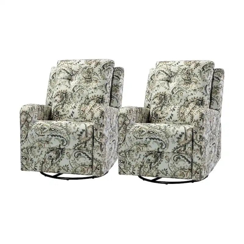 Fauteuil inclinable pivotant manuel floral avec dossier capitonné, lot de 2
