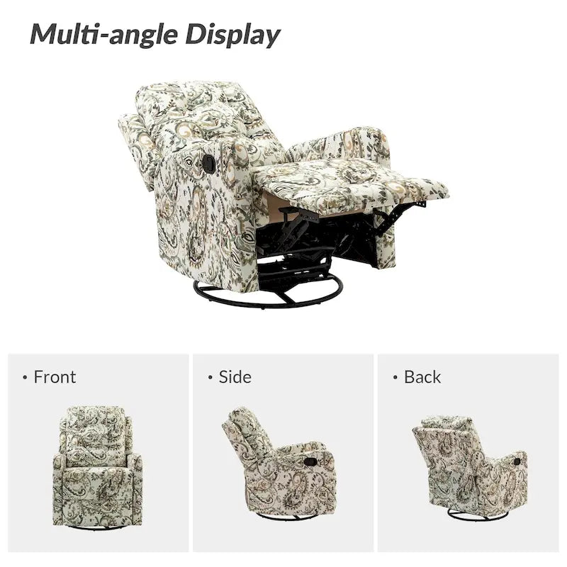 Fauteuil inclinable pivotant manuel floral avec dossier capitonné, lot de 2