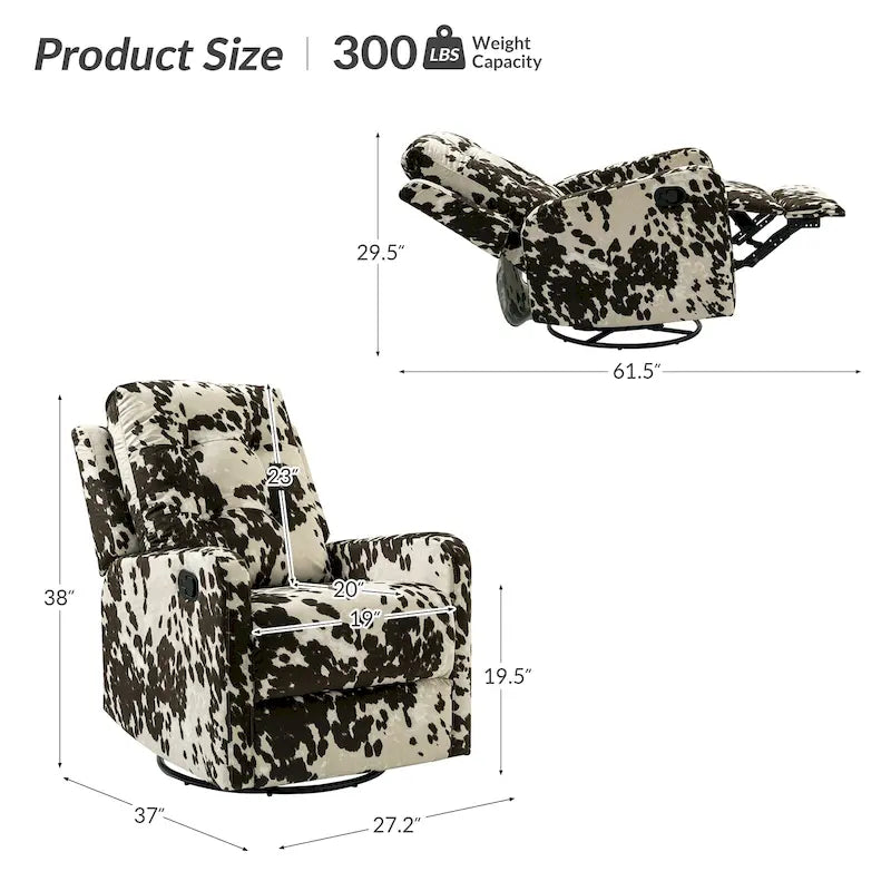 Fauteuil inclinable pivotant manuel floral avec dossier capitonné, lot de 2
