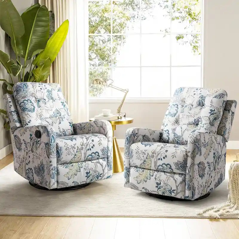 Fauteuil inclinable pivotant manuel floral avec dossier capitonné, lot de 2