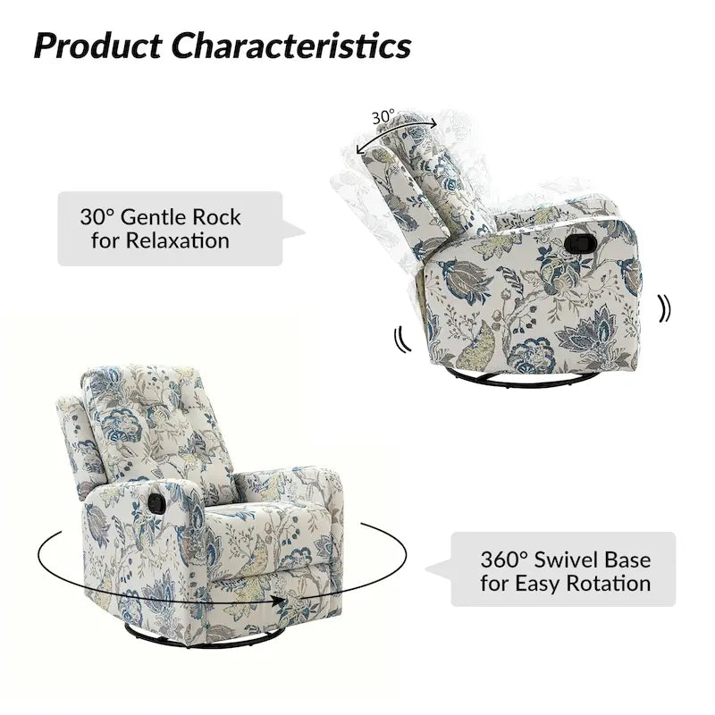 Fauteuil inclinable pivotant manuel floral avec dossier capitonné, lot de 2