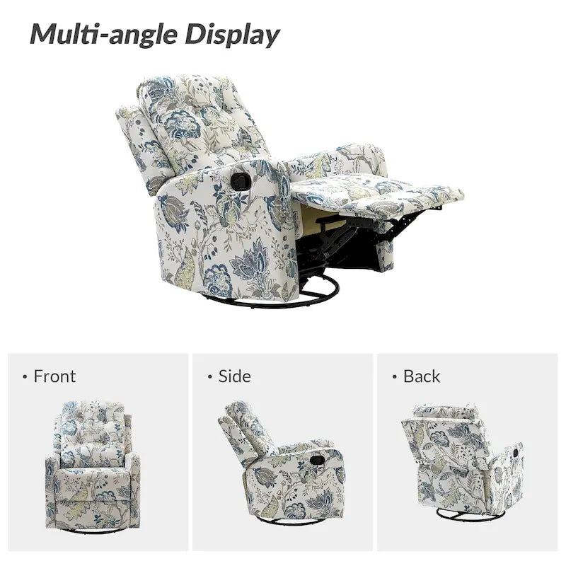 Fauteuil inclinable pivotant manuel floral avec dossier capitonné, lot de 2