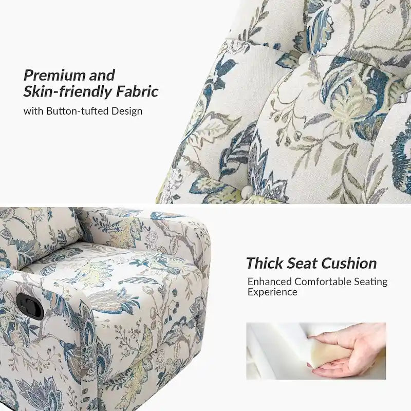 Fauteuil inclinable pivotant manuel floral avec dossier capitonné, lot de 2