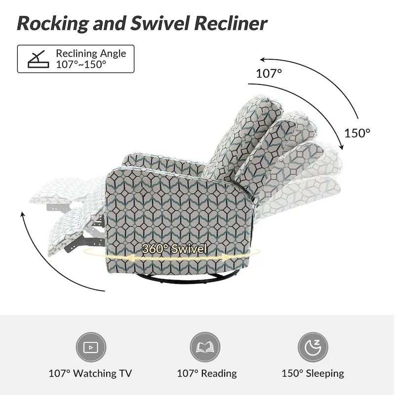 Fauteuil inclinable pivotant manuel floral avec dossier capitonné, lot de 2