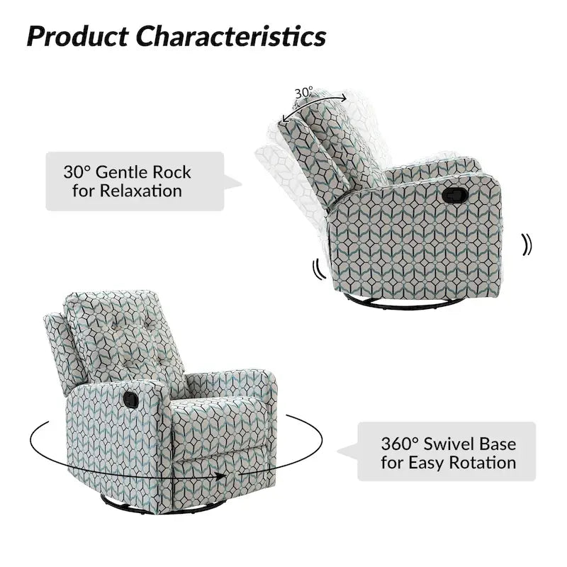 Fauteuil inclinable pivotant manuel floral avec dossier capitonné, lot de 2