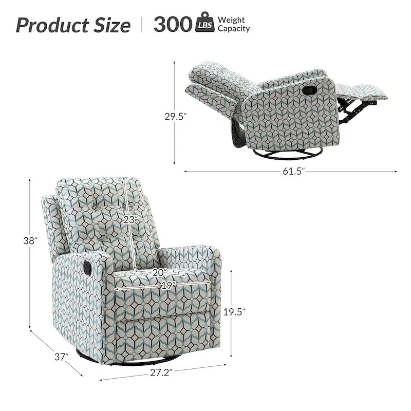 Fauteuil inclinable pivotant manuel floral avec dossier capitonné, lot de 2