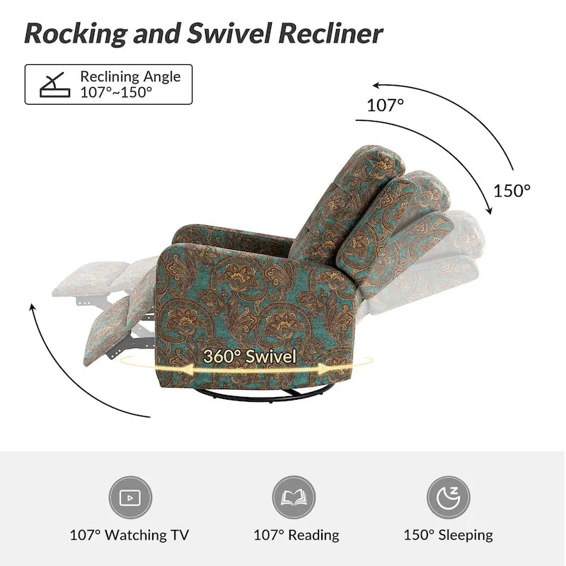 Fauteuil inclinable pivotant manuel floral avec dossier capitonné, lot de 2
