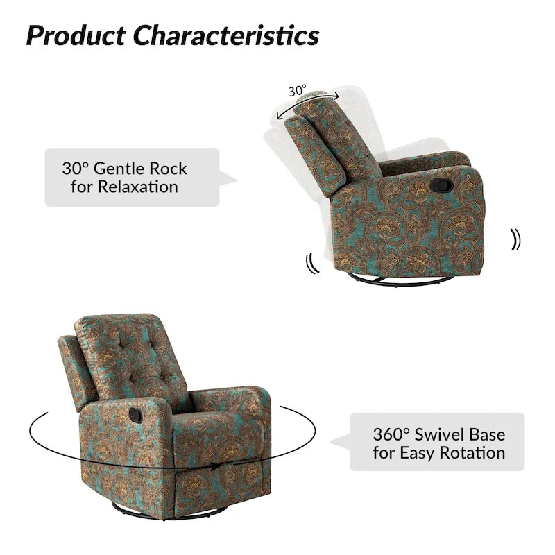Fauteuil inclinable pivotant manuel floral avec dossier capitonné, lot de 2