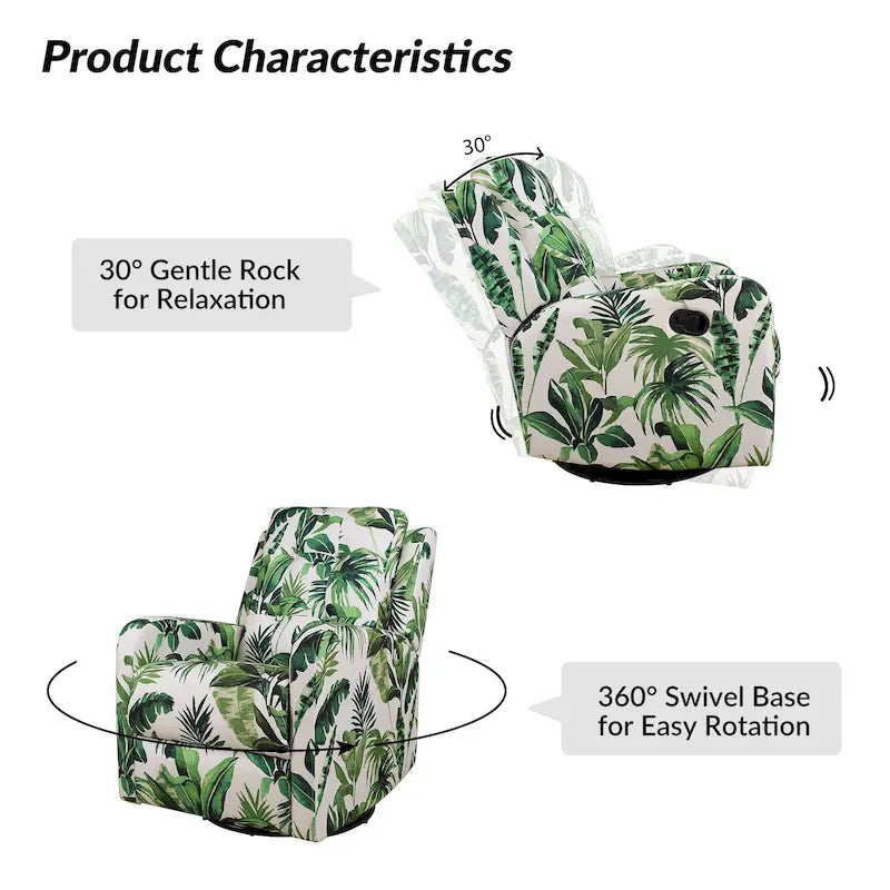 Fauteuil inclinable pivotant manuel floral avec dossier capitonné, lot de 2