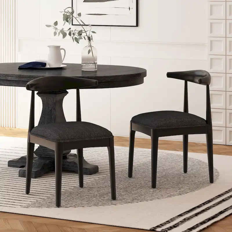 Chaises de salle à manger en tissu et en bois d'hévéa (lot de 2)