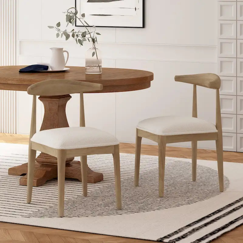 Chaises de salle à manger en tissu et en bois d'hévéa (lot de 2)