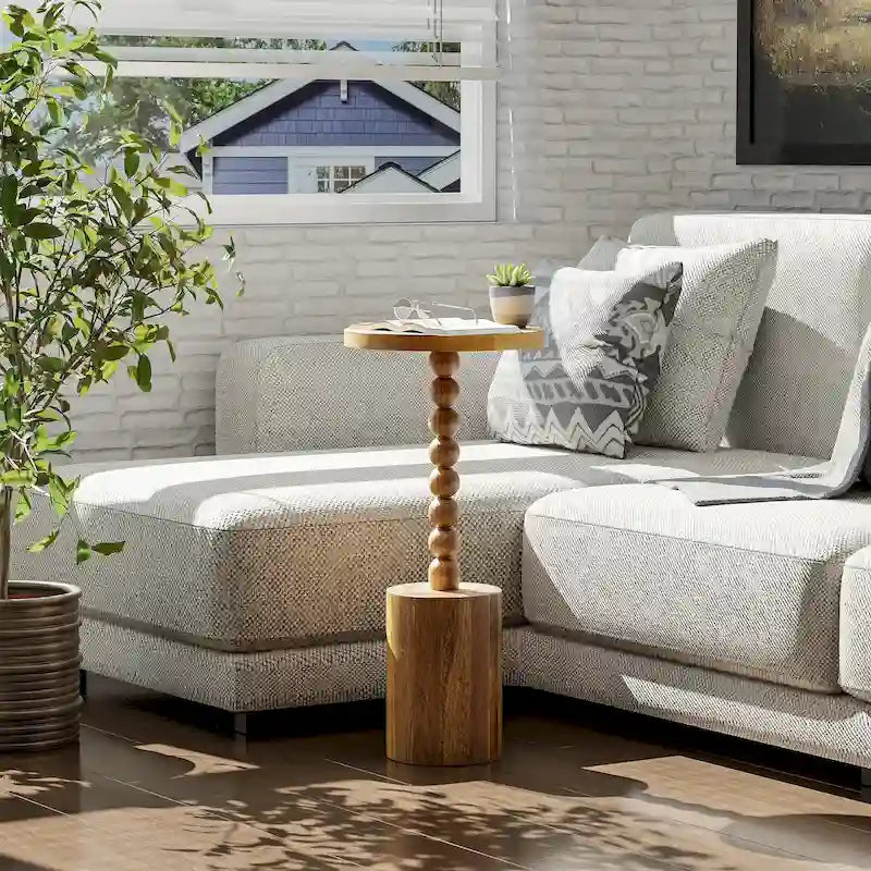 Table d'appoint sur pied en bois, Table à boire moderne avec base, Table Martini ronde pour petit salon, chambre à coucher