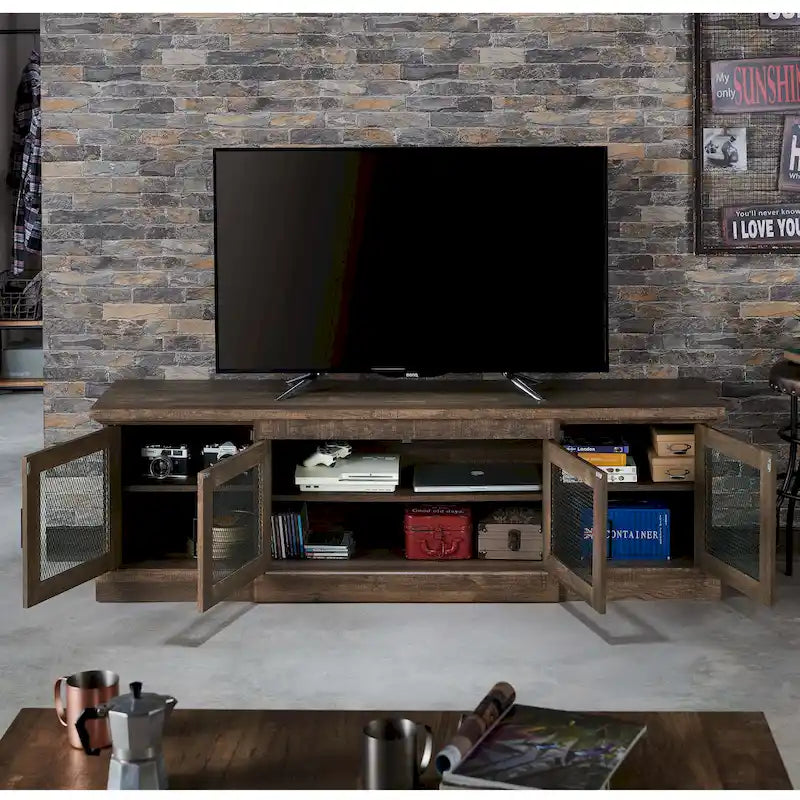 Meuble TV 6 étagères rustique en chêne recyclé de 69 pouces de large