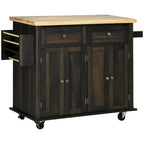 Îlot de cuisine sur roulettes, chariot roulant avec plateau en bois d'hévéa, porte-épices, porte-serviettes et tiroirs pour salle à manger, chêne brun