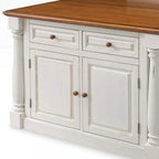 Ensemble îlot de cuisine 3 pièces en bois écru avec plateau rabattable – 122 x 63,5 x 91,5 cm