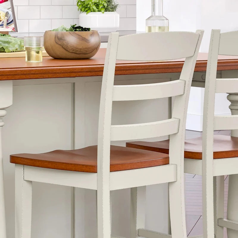 Ensemble îlot de cuisine 3 pièces en bois écru avec plateau rabattable – 122 x 63,5 x 91,5 cm