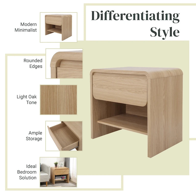 Table d'appoint/de chevet moderne minimaliste avec 1 tiroir - Chêne européen