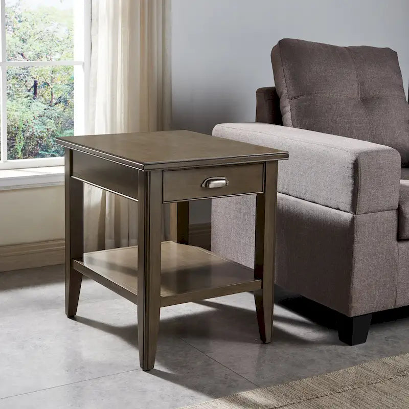 Table d'appoint en bois massif de 20 po avec étagère et tiroir verrouillable dissimulé