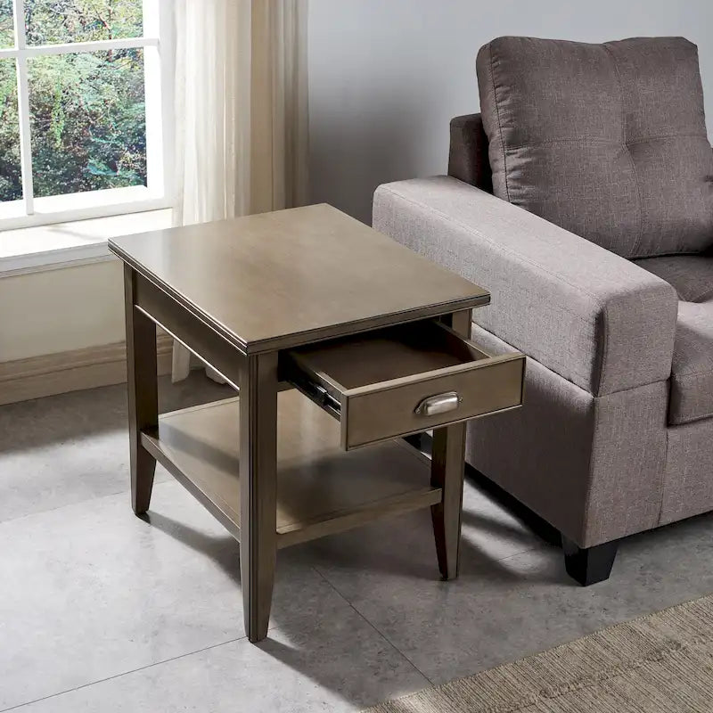 Table d'appoint en bois massif de 20 po avec étagère et tiroir verrouillable dissimulé
